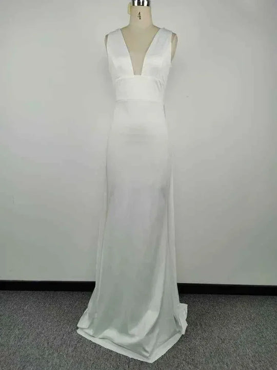 Elegant white V-Neck Evening Dress Women Fine Lace Party Ball Gown Sexy Princess Dress Wedding Gowns Girl - Allen-Fitness