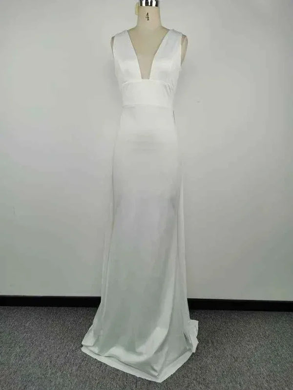 Elegant white V-Neck Evening Dress Women Fine Lace Party Ball Gown Sexy Princess Dress Wedding Gowns Girl