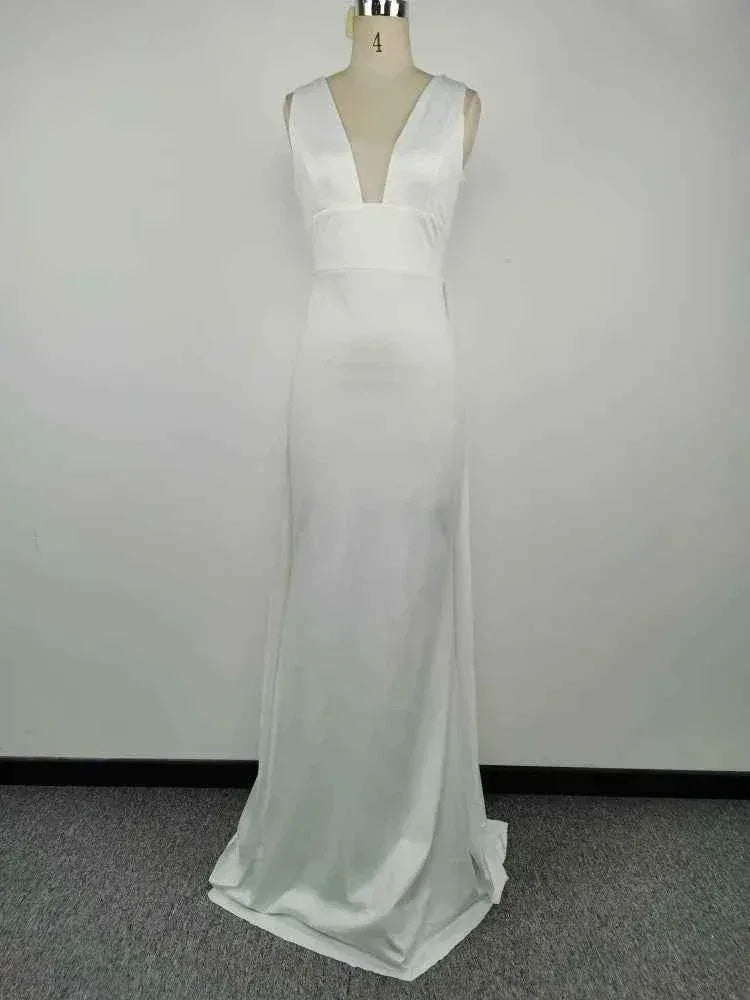 Elegant white V-Neck Evening Dress Women Fine Lace Party Ball Gown Sexy Princess Dress Wedding Gowns Girl - Allen-Fitness