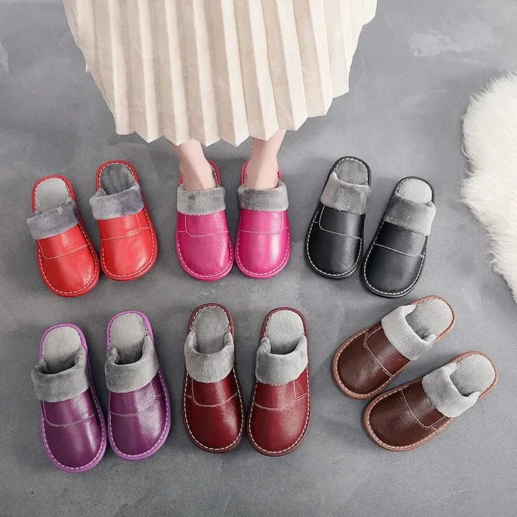 Winter genuine leather mens flip flops with custom logo leather slippers - Allen-Fitness