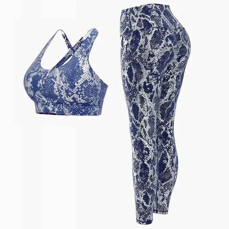 Yoga Fitness Sport Bra And Yoga Pants Set Snake Skin Gold Printing Women Active Bra Leggings Set 2 pcs Fitness Yoga Set - Allen-Fitness