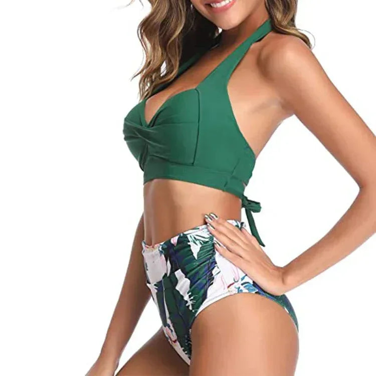 Women's Two Piece Swimsuits Athletic Halter Sporty Swimming Swimwear Triangle Sexy Bathing SuitsHigh Waist Bikini - Allen-Fitness