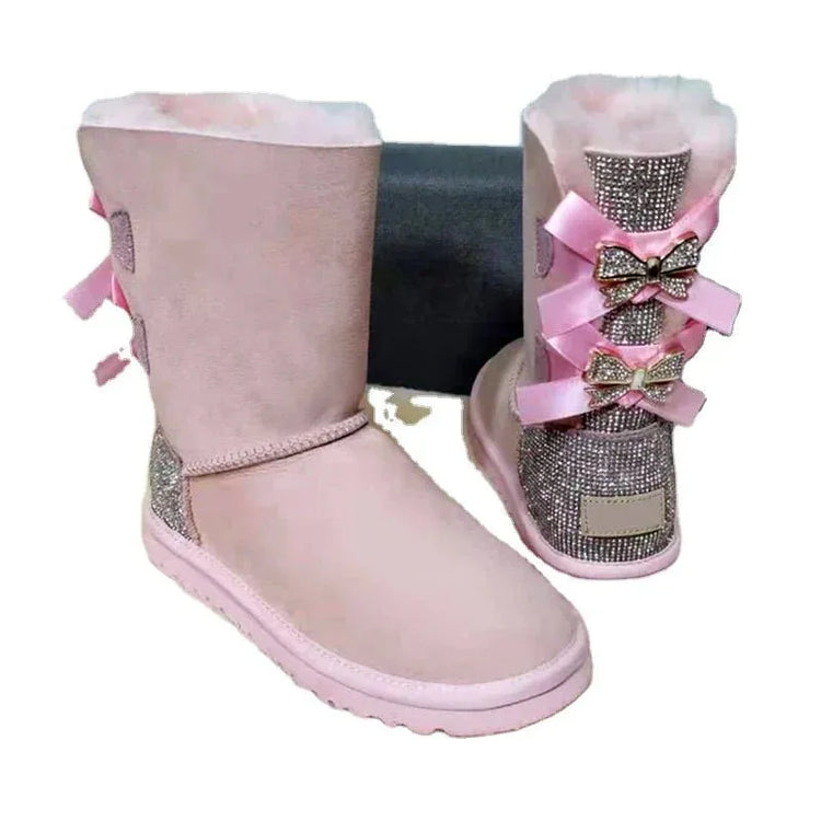 stylish winter boots for women in stock Sparkle with bow with jewel winter boots - Allen-Fitness