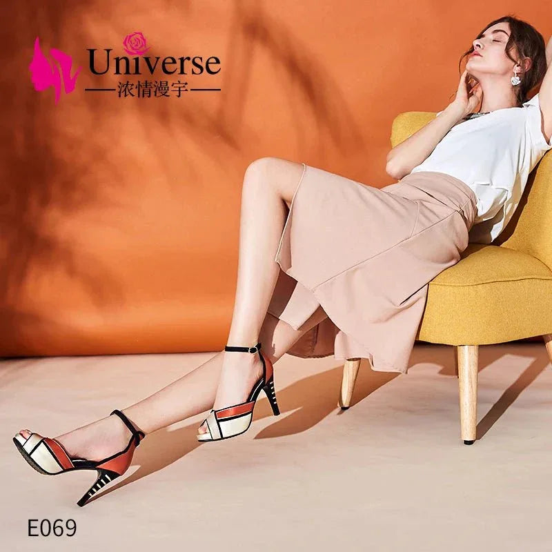 Women's high heeled+ Peep Toe Platform Ladies Leather Sandals - Allen-Fitness