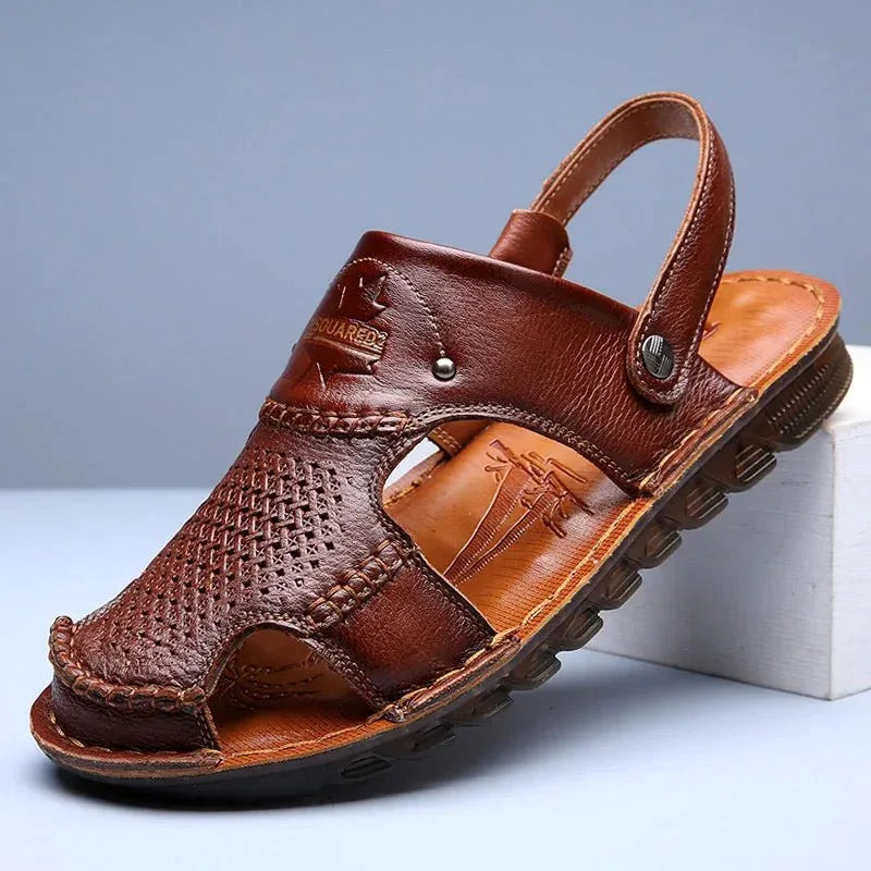 Men Leather Open-Toe Sandals - Dual Use, Black - Sizes BRA36 to BRA46 - Allen-Fitness