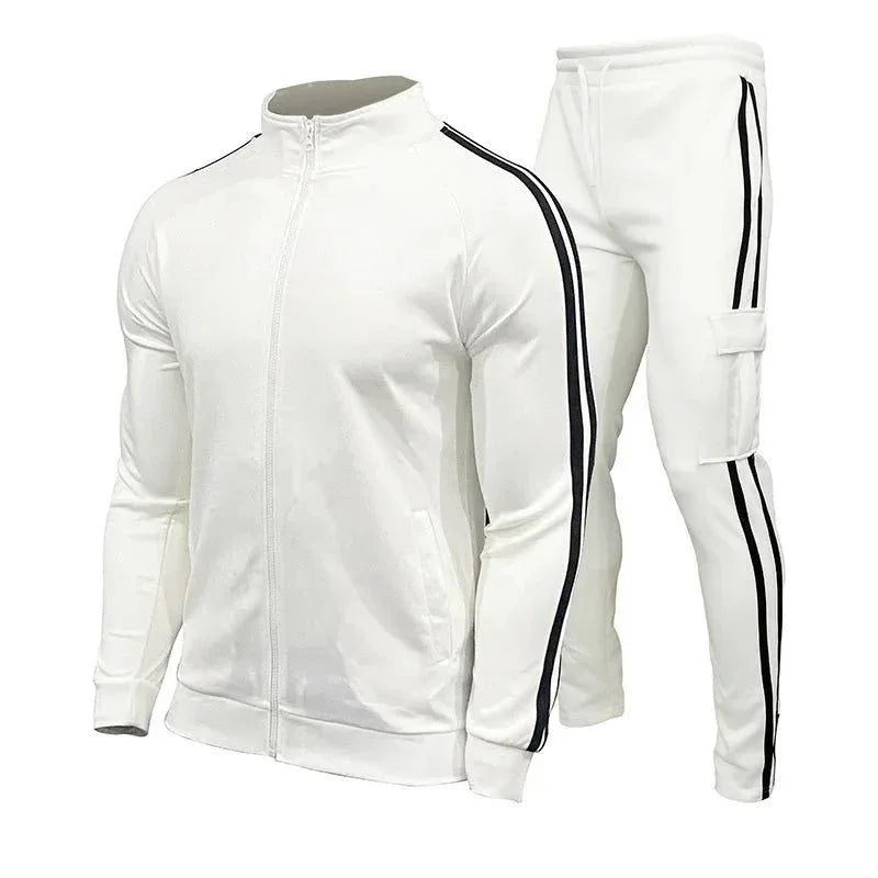 Men's Jogging Plus Size Sport Set with Three Stripes Zippered Collar - Outdoor Fitness Suit - Allen-Fitness