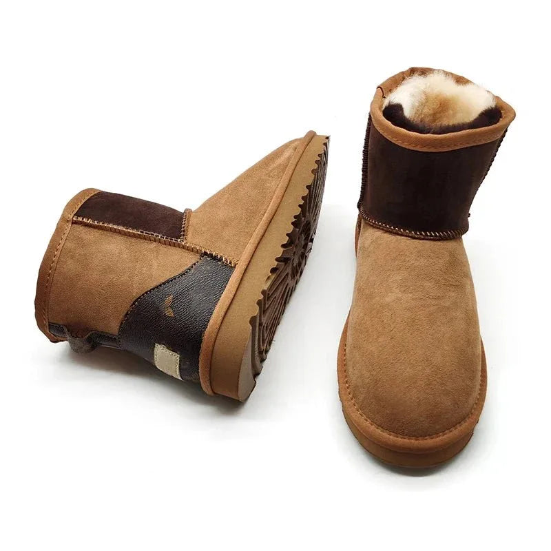Mens womens kids ankle snow boots in stock real sheep skin plush fur snow winter warm boots - Allen-Fitness