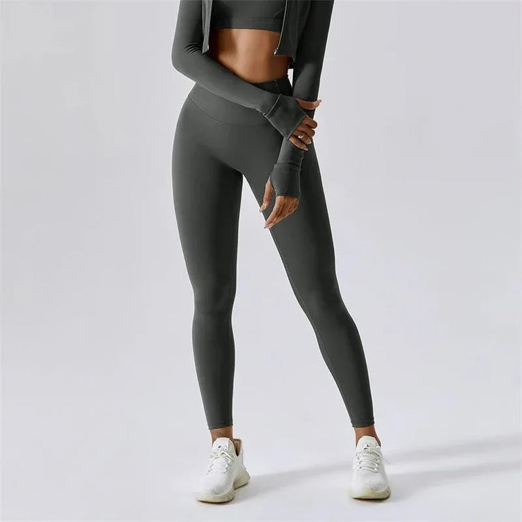 Women Popular New Design Long Sleeve Shirt Short Legging Bra Sports Gym Set Yoga Wear Set Fitness Set - Allen-Fitness
