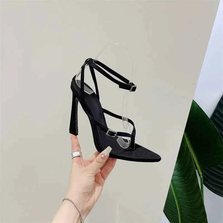 Women New Flip Flop Black Sandalias Mujer Rhinestone Stilettos Heels Dressing Shoes Ladies Sandals - Allen-Fitness