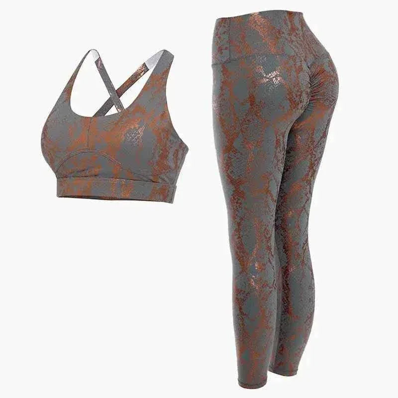 Yoga Fitness Sport Bra And Yoga Pants Set Snake Skin Gold Printing Women Active Bra Leggings Set 2 pcs Fitness Yoga Set - Allen-Fitness