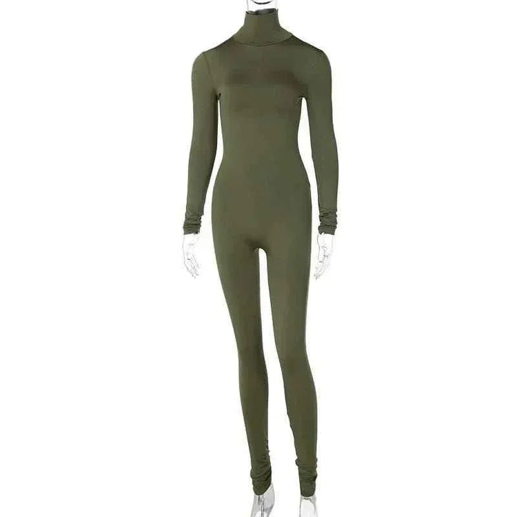 Fall Solid Long Sleeves yoga Rompers Women Ladies jogging wear new style One Piece stretch bodycon Jumpsuit - Allen-Fitness