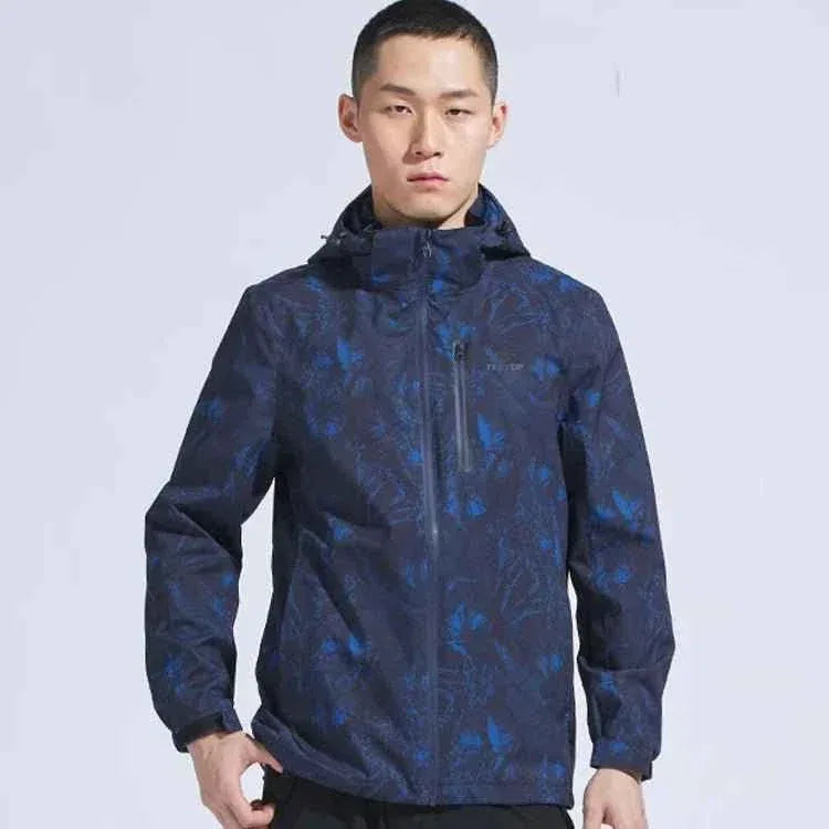 Man Winter Outdoor Waterproof Hiking Jacket - Heat Sealed Camo Print Hoodie Jacket - Allen-Fitness