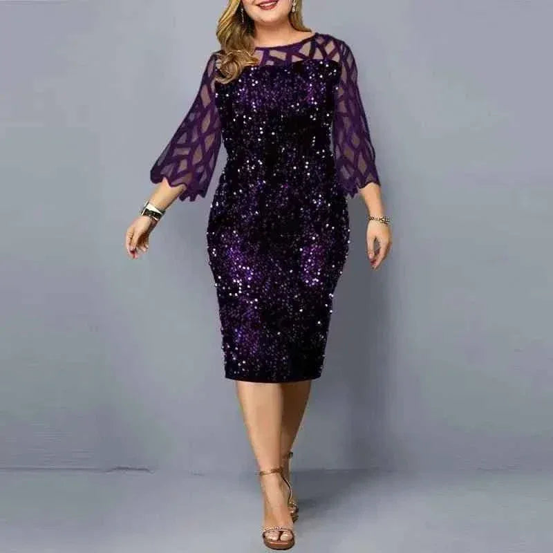 Women fashion plus size sequin party formal dress - Allen-Fitness