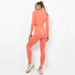 Women Seamless Long Sleeve Top And Leggings Set Yoga Workout Suit - Allen-Fitness