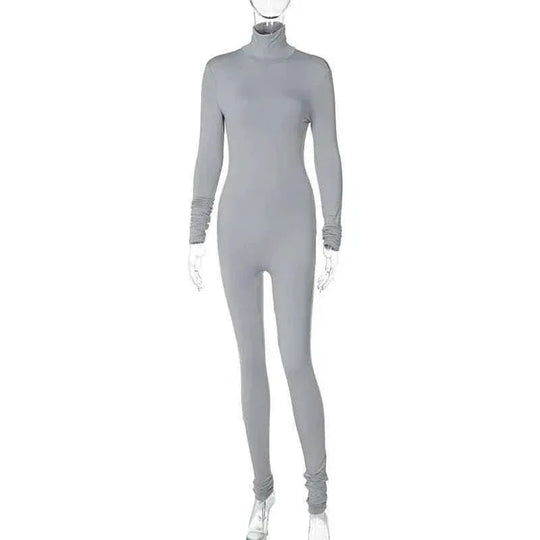 Fall Solid Long Sleeves yoga Rompers Women Ladies jogging wear new style One Piece stretch bodycon Jumpsuit - Allen-Fitness