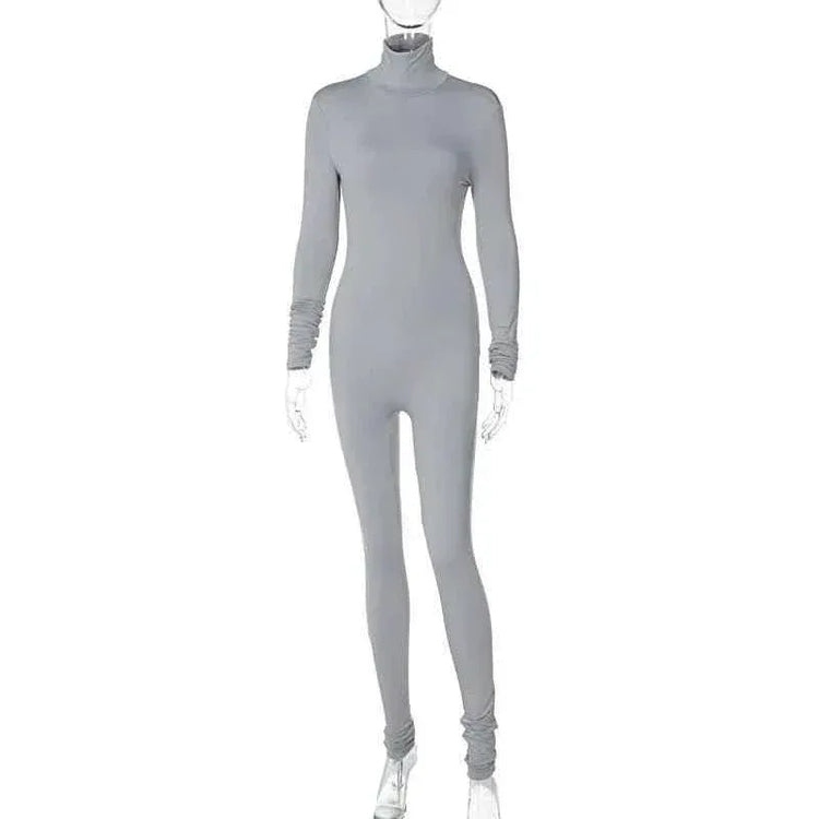 Fall Solid Long Sleeves yoga Rompers Women Ladies jogging wear new style One Piece stretch bodycon Jumpsuit - Allen-Fitness