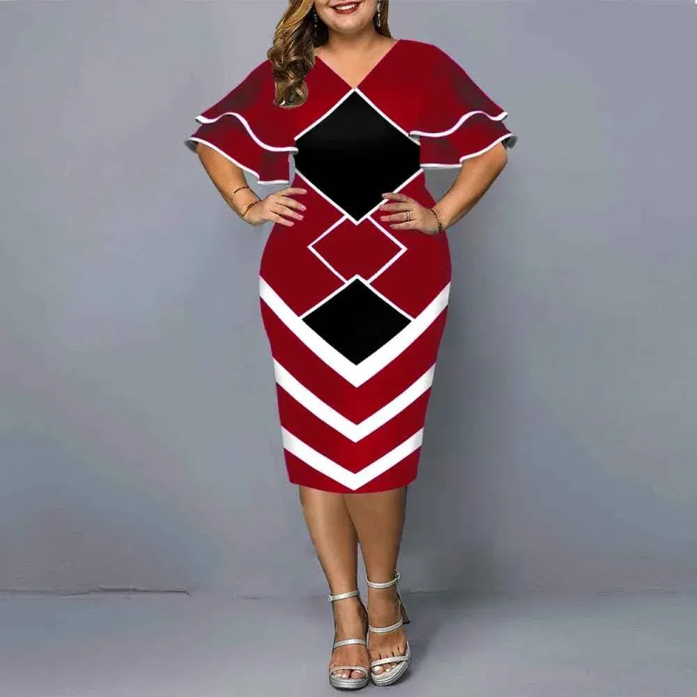 Plus size hot sales new digital printed full size women matching sleeves fall casual dress women - Allen-Fitness