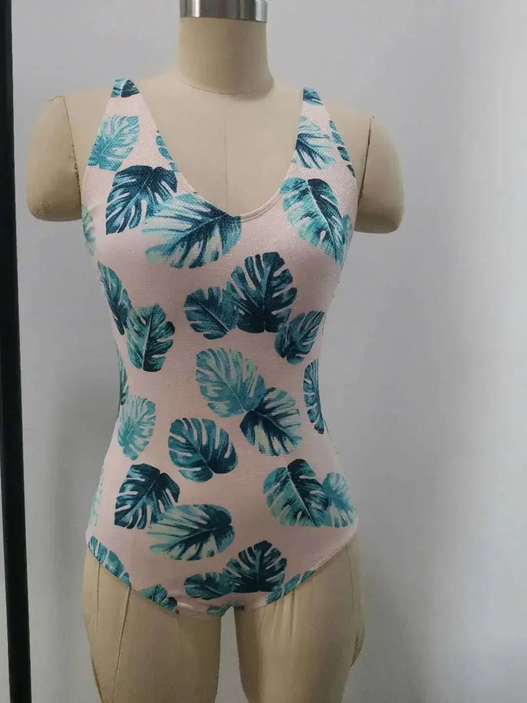 Striped Floral Deep V Beach Bodysuit - Trendy Swimwear for Women - Allen-Fitness