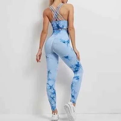 Yoga set Womens Best Selling High Waist Leggings And Bra Top Tie Dye seamless yoga set - Allen-Fitness