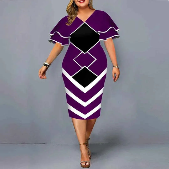Plus size hot sales new digital printed full size women matching sleeves fall casual dress women - Allen-Fitness