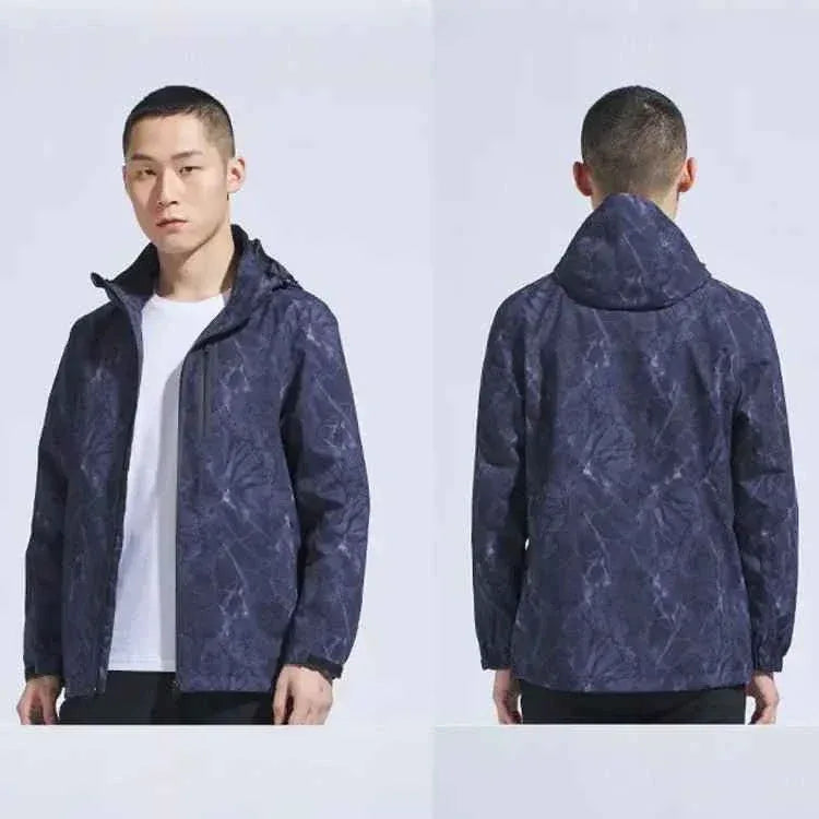 Man Winter Outdoor Waterproof Hiking Jacket - Heat Sealed Camo Print Hoodie Jacket - Allen-Fitness