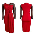 Fashion Mesh Splicing Slim Warp Hip Split Women Office Dress - Allen-Fitness