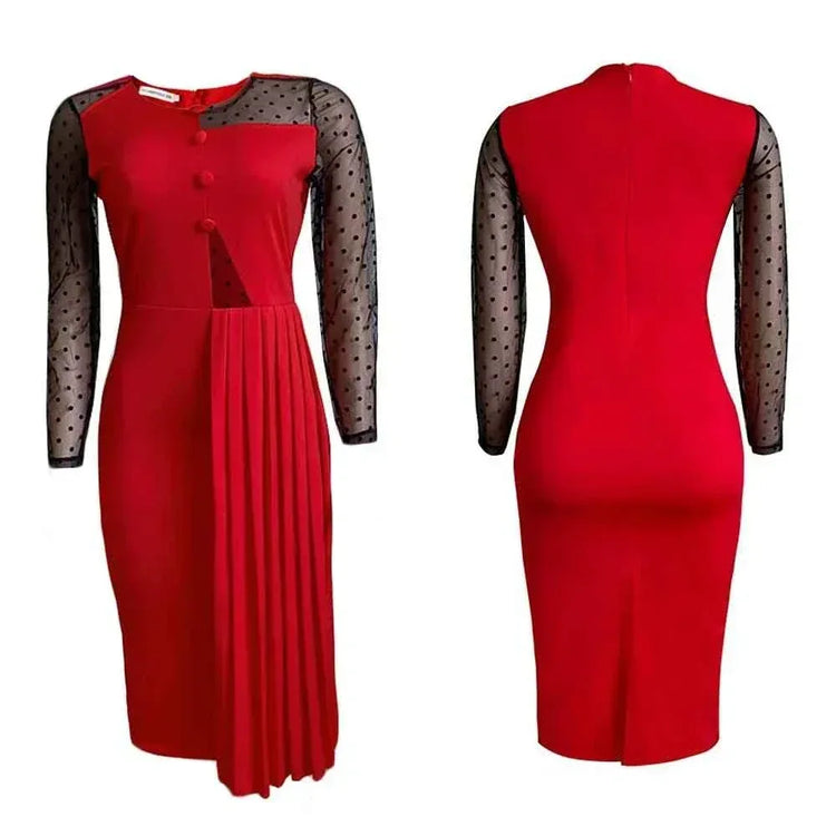 Fashion Mesh Splicing Slim Warp Hip Split Women Office Dress - Allen-Fitness