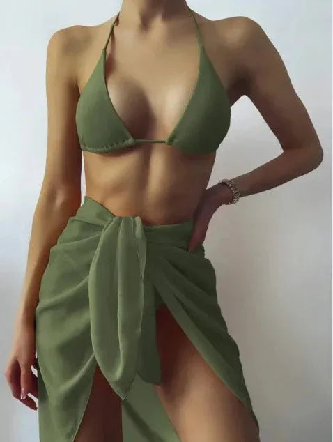 Hot Basic 3-Piece Halter Swimsuit Bikini Set - Two Piece Design - Swimwear - Allen-Fitness