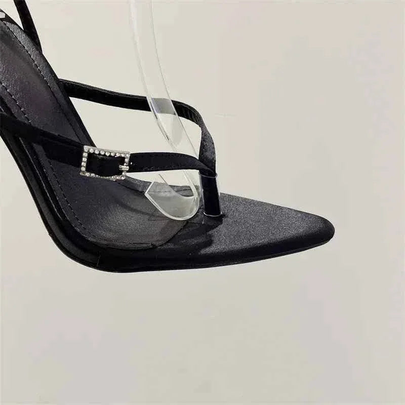 Women New Flip Flop Black Sandalias Mujer Rhinestone Stilettos Heels Dressing Shoes Ladies Sandals - Allen-Fitness