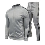 Men's Jogging Plus Size Sport Set with Three Stripes Zippered Collar - Outdoor Fitness Suit - Allen-Fitness