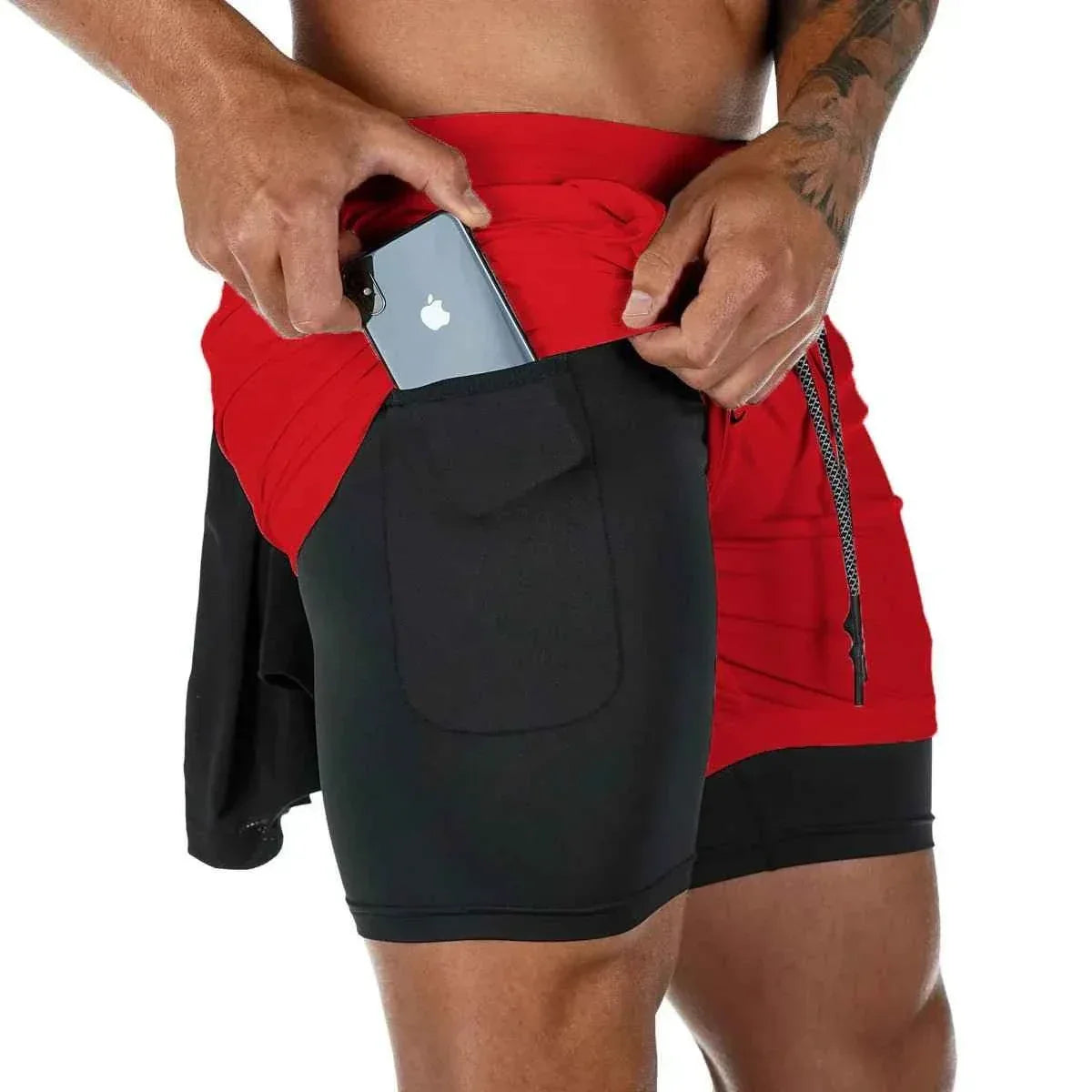 Men Workout Plus Size Shorts 5" Gym Quick Dry 2 in 1 Running Shorts with Phone Pockets - Allen-Fitness