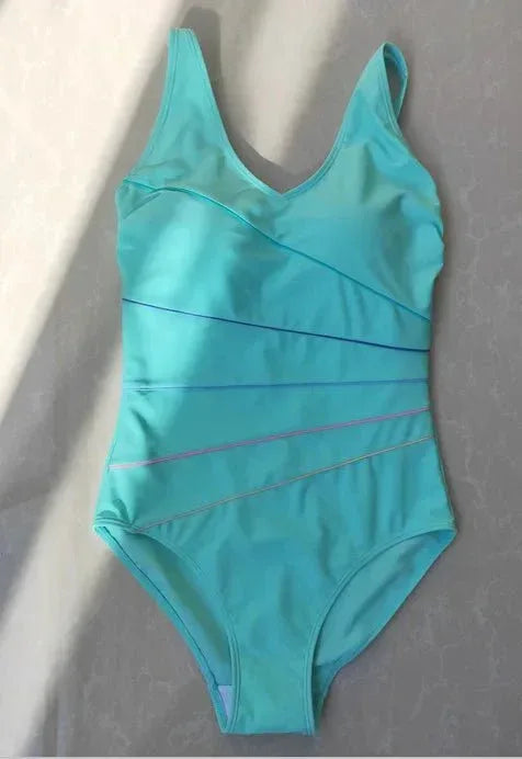 Striped Floral Deep V Beach Bodysuit - Trendy Swimwear for Women - Allen-Fitness