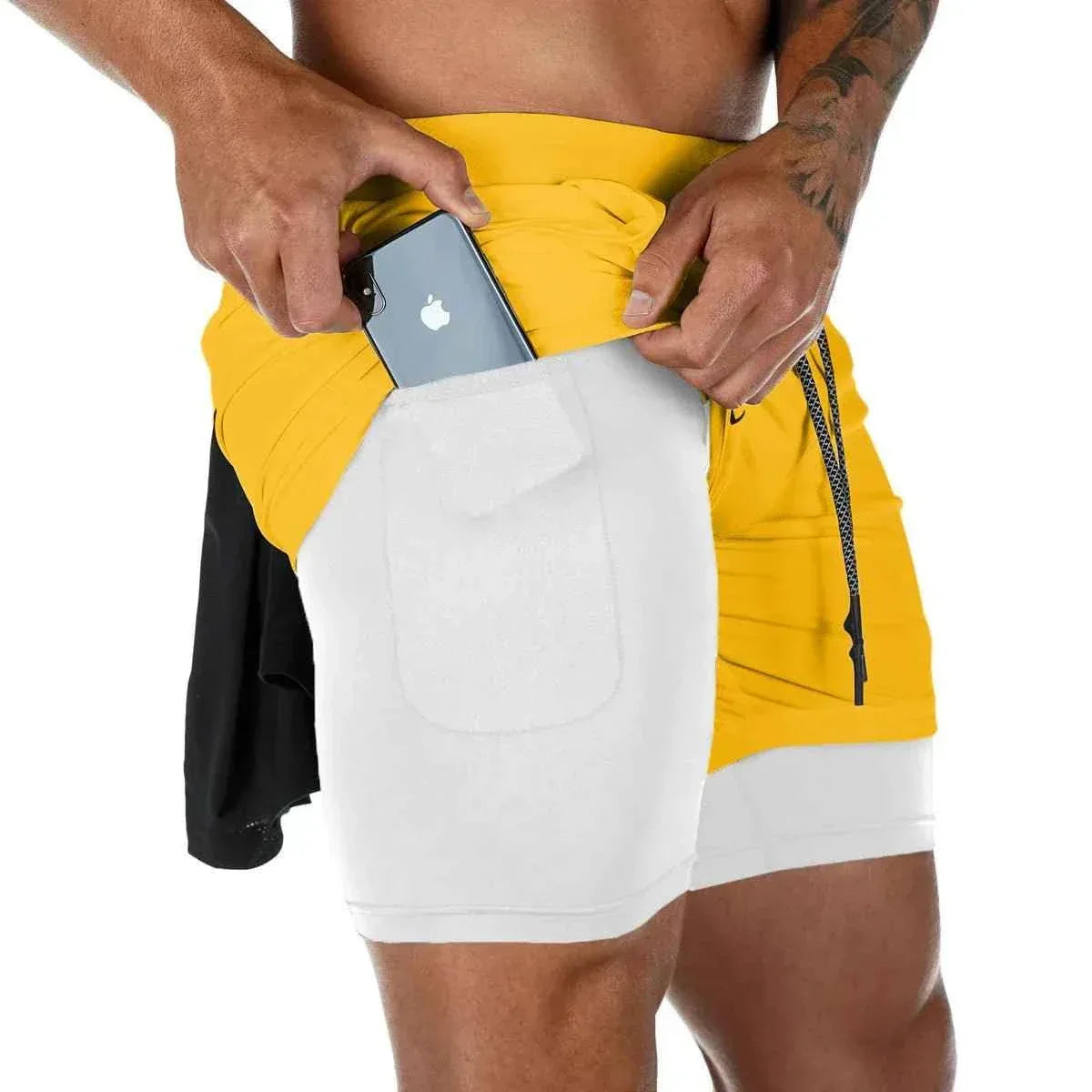 Men Workout Plus Size Shorts 5" Gym Quick Dry 2 in 1 Running Shorts with Phone Pockets - Allen-Fitness