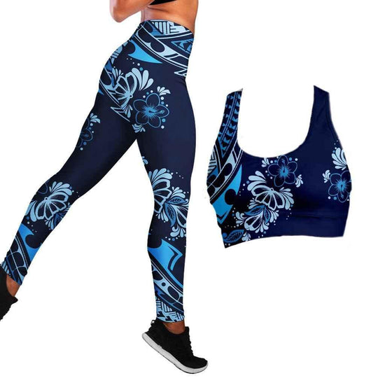 Polynesian Hibiscus Seamless Yoga Set Sports Bras Leggings 2 Piece Set Women Workout Clothes Workout Set for Gym