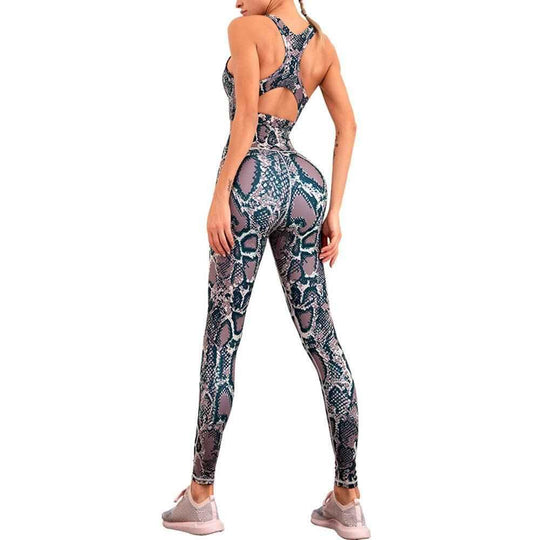 Snake Print High Waist Compression Workout Leggings and Bra Set - Yoga Clothing - Allen-Fitness