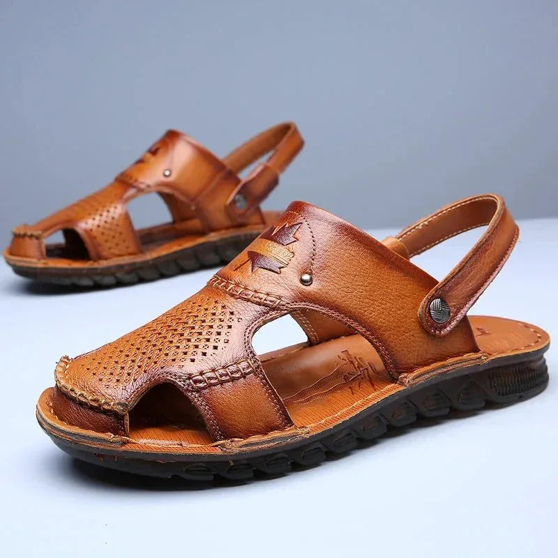 Men Leather Open-Toe Sandals - Dual Use, Black - Sizes BRA36 to BRA46 - Allen-Fitness