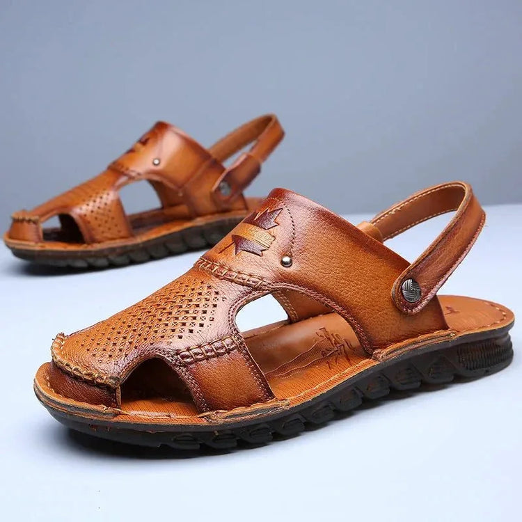 Men Leather Open-Toe Sandals - Dual Use, Black - Sizes BRA36 to BRA46 - Allen-Fitness