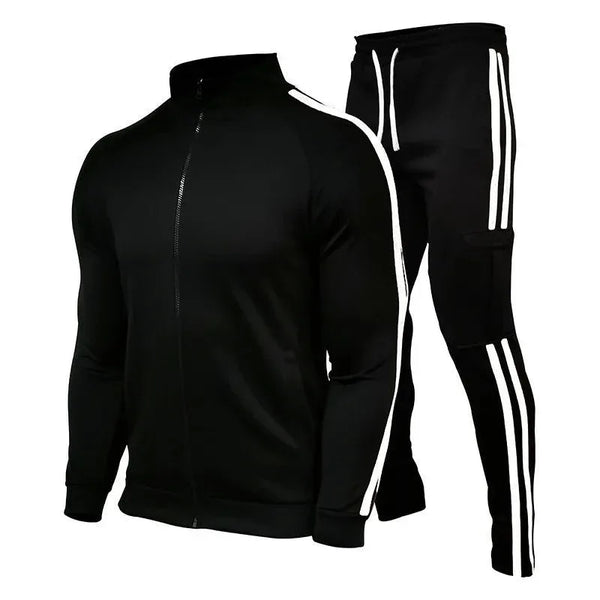 Men's Jogging Plus Size Sport Set with Three Stripes Zippered Collar - Outdoor Fitness Suit