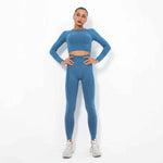 Women Seamless Long Sleeve Top And Leggings Set Yoga Workout Suit - Allen-Fitness