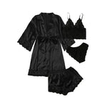 NANTEX OEM Nightwear Robe Femme Silk Pyjama Satin Sleepwear Women 4 Pieces Lace Pajamas Sexy Lingerie Set - Allen-Fitness