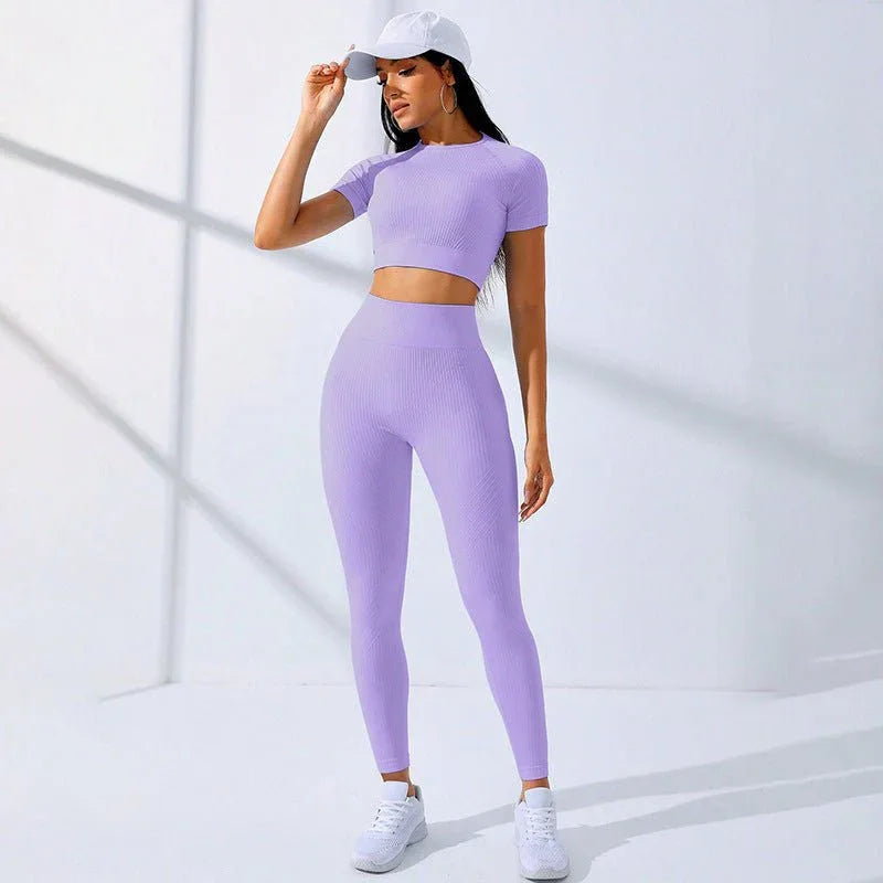 High Waist 2 Piece Workout Clothes Set with Moisture-Wicking Fabric - Allen-Fitness