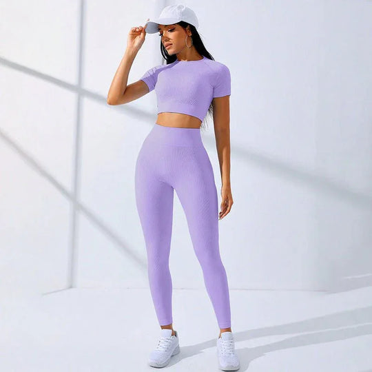 High Waist 2 Piece Workout Clothes Set with Moisture-Wicking Fabric - Allen-Fitness