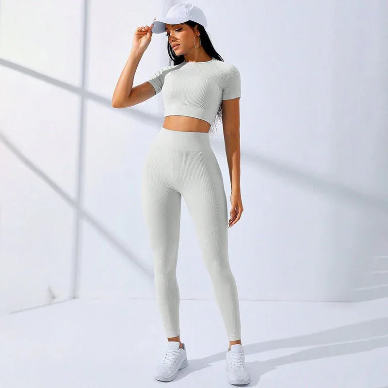 High Waist 2 Piece Workout Clothes Set with Moisture-Wicking Fabric - Allen-Fitness
