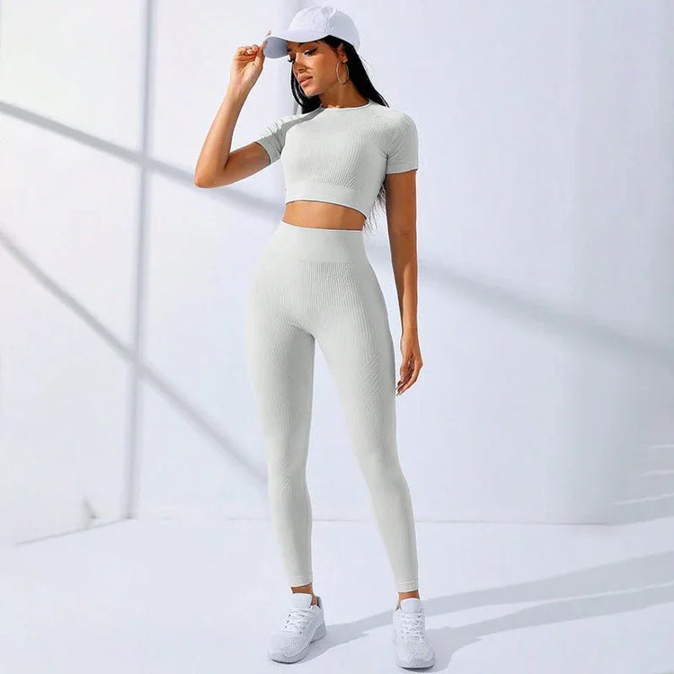 High Waist 2 Piece Workout Clothes Set with Moisture-Wicking Fabric - Allen-Fitness
