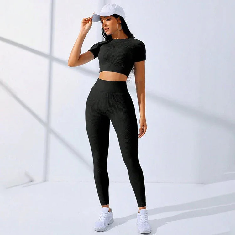 High Waist 2 Piece Workout Clothes Set with Moisture-Wicking Fabric - Allen-Fitness