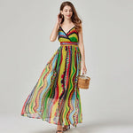 Women's High Waist Dress with Printed Pattern and Elegant Sling Chiffon - Allen-Fitness