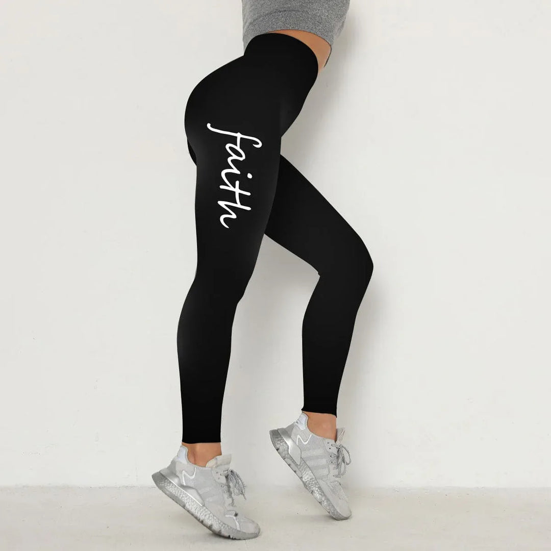 Stylish Waist Letter Printed Leggings for Women - Hip Lifting and Stretchable, Sizes S-XXXL - Allen-Fitness