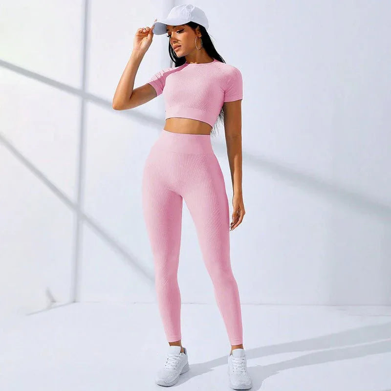 High Waist 2 Piece Workout Clothes Set with Moisture-Wicking Fabric - Allen-Fitness