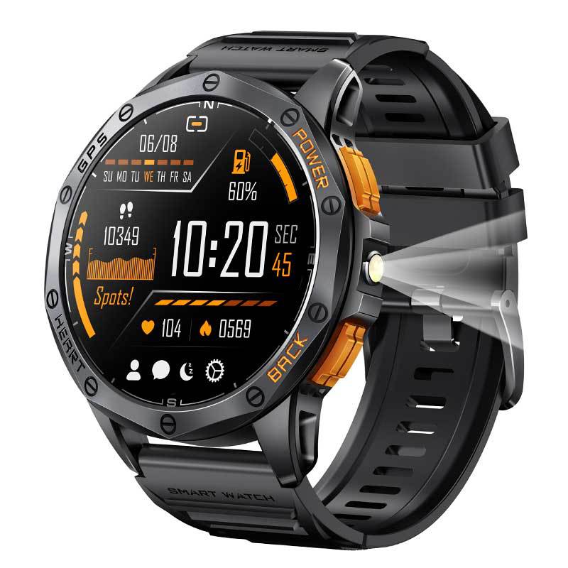 K67 Bluetooth Calling Compass AMOLED Smart Watch displayed on a wrist with a clear AMOLED screen.