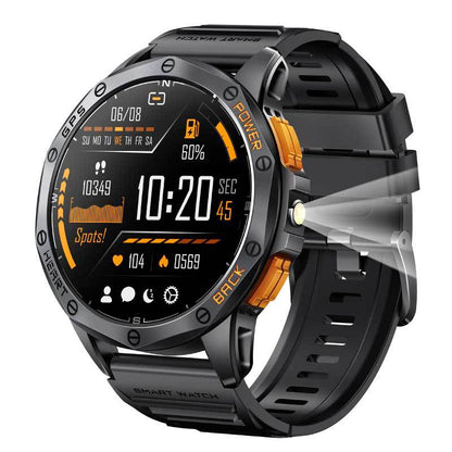 K67 Bluetooth Calling Compass AMOLED Smart Watch displayed on a wrist with a clear AMOLED screen.